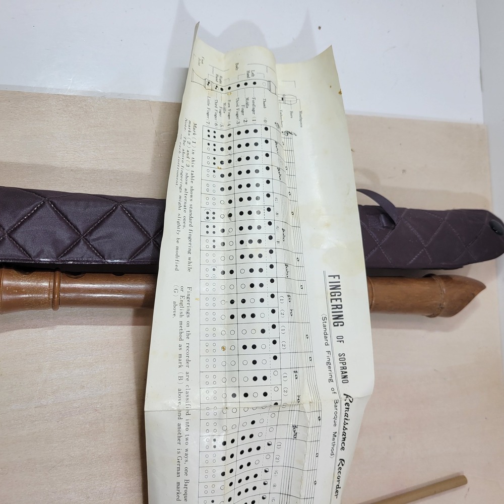 Renaissance Recorder Baroque Type Wood Wind Instrument with Case and Chart - Picture 6 of 9